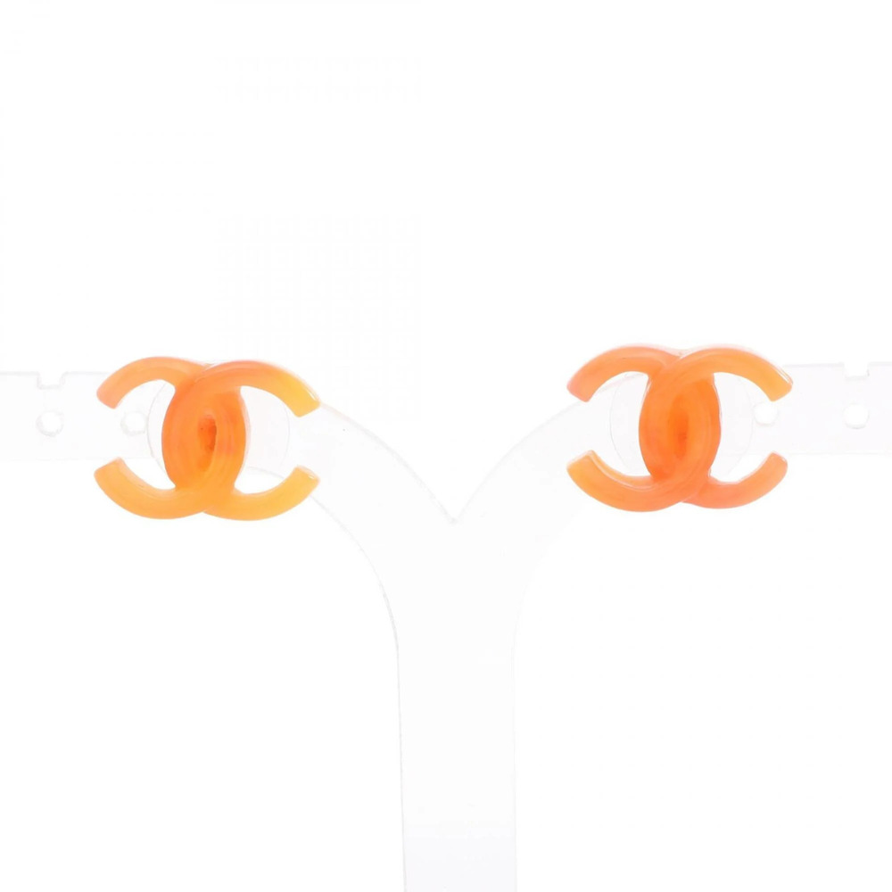CHANEL Orange Logo Earrings